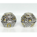 Jerusalem Candle Holders Candlesticks Silver and Gold Plated Sabbath 2.7 height Diameter 3.4 INCH