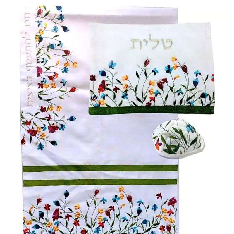 Tallit for women Bat mitzva Traditional Jewish Prayer Shawl Embroidered  include bag & kippa Jewish Art