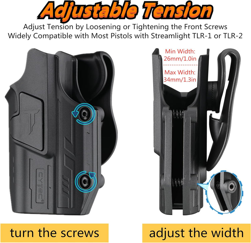 Mega-Fit Light Holster for Streamlight TLR-2/TLR-1 HL, Adjustable Screws to Fit Different Pistol Slide Widths - Right Handed