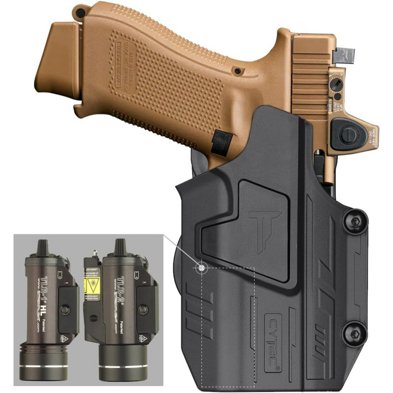 Mega-Fit Light Holster for Streamlight TLR-2/TLR-1 HL, Adjustable Screws to Fit Different Pistol Slide Widths - Right Handed