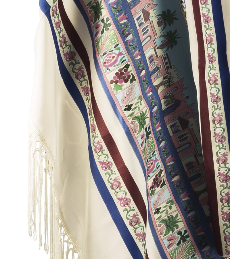 Special tallit Prayer Shawl for wedding or bar mitzvah, model of seven species, kosher made by Tlitania Israel. Judaica gift- Choose size (60x180cm/24"x72(24) Inches)