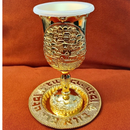 Kiddush Cup For Shabbat With Plate Gold Plated Length/Height 6" XL NEW