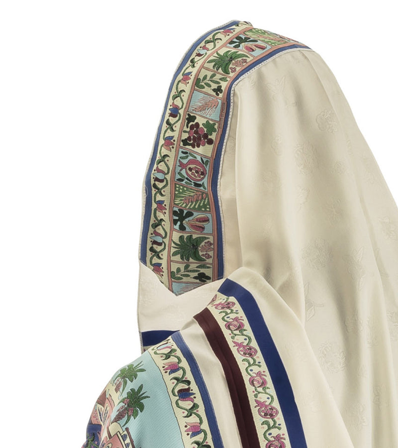 Special tallit Prayer Shawl for wedding or bar mitzvah, model of seven species, kosher made by Tlitania Israel. Judaica gift- Choose size (60x180cm/24"x72(24) Inches)