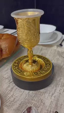 Kiddush Cup For Shabbat With Plate Gold Plated Length/Height 6" XL NEW