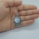 Amazing Large 925 Sterling Silver Roman Glass Filigree Hamsa Pendant necklace,Roman Glass Pendant,Holy Land Jewelry Handmade