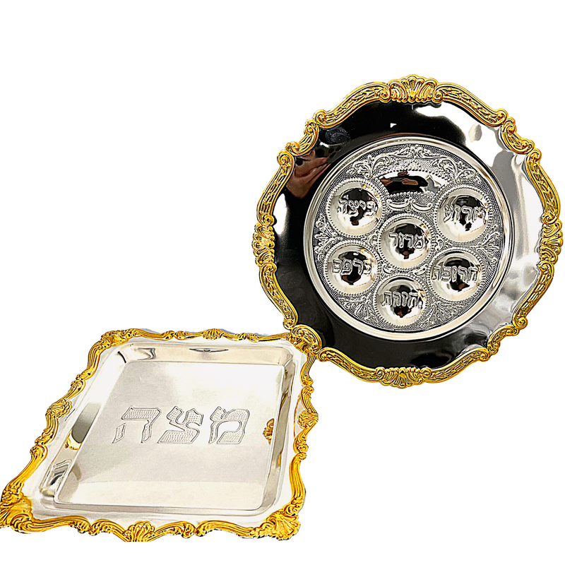 set 2 Plate&Cover Passover Seder Matzah Pesach Israel Passover Plate LRG Passover Seder + Matzah Plate Pesach Set Kosher Matzo Bread