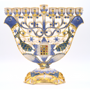Cohen Tsemach Art & Gift Menorah Hanukkah two doves priestly breastplate Blue Gold & Enamel With Zircons Nine Branch Chanukia