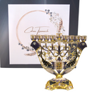 Cohen Tsemach Art & Gift Menorah Hanukkah two doves priestly breastplate purple Gold & Enamel With Zircons Nine Branch Chanukia
