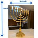 Amazing Hanukkih Brass Copper 14 Inch Height Massive Temple Hanukkiah Jerusalem Candle Holder Oil
