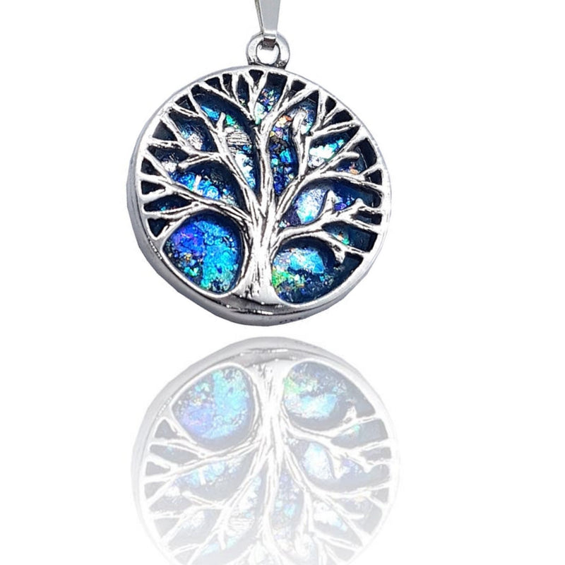 Amazing 925 Silver Tree of Life Roman Glass Pendant Necklace, Silver Tree of Life  Handmade item