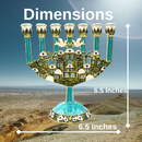 Cohen Tsemach Art & Gift 7 Branch Menorah Candle Holder Jerusalem Hand Painted Crystal Rhinestones Bejeweled Turquoise