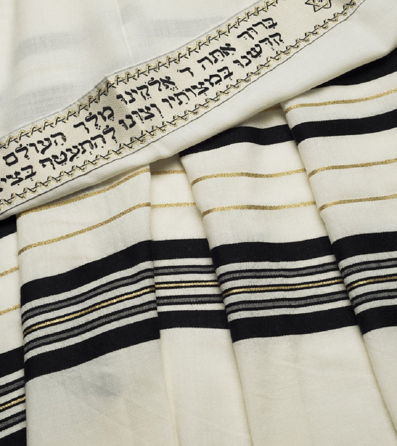 Talitania Black & Gold 100% Wool Kosher Tallit Prayer Shawl Made Select Size (70