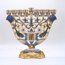 Cohen Tsemach Art & Gift Menorah Hanukkah two doves priestly breastplate Blue Gold & Enamel With Zircons Nine Branch Chanukia