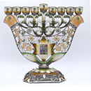 Cohen Tsemach Art & Gift Menorah Hanukkah two doves priestly breastplate Green Gold & Enamel With Zircons Nine Branch Chanukia