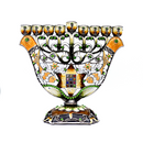 Cohen Tsemach Art & Gift Menorah Hanukkah two doves priestly breastplate Green Gold & Enamel With Zircons Nine Branch Chanukia