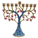 Cohen Tsemach Art & Gift Hand Painted Enamel Menorah Hanukkah Hanukkiah Pomegranate Blue & pink