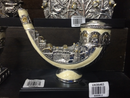 Silver Polyresin Shofar Miniature with Jerusalem and White Enamel Finish