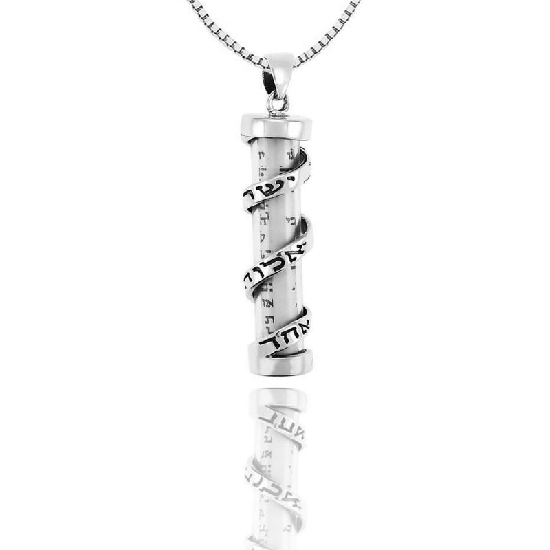 Amaizing Silver 925 SPIRAL Mezuzah With Shema Israel Verb & Shema Israel Scroll Pendant Jewish Prayer Necklace Hand Maid