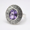 silver 925 elliptical with combinations of God's names and amethyst stone inlay Kabbalah Gift Jewish Ring