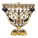 Cohen Tsemach Art & Gift Menorah Hanukkah two doves priestly breastplate purple Gold & Enamel With Zircons Nine Branch Chanukia