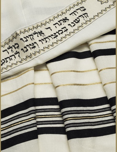 100% new Wool Tallit Prayer Shawl in Black and Gold Stripes Size 24" L X 72" W