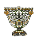 Cohen Tsemach Art & Gift Menorah Hanukkah two doves priestly breastplate Green Gold & Enamel With Zircons Nine Branch Chanukia