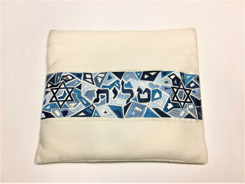 set Tallit+kippa+bag Embroidered Raw Silk 19X70" Emanuel Man/Women Magen David