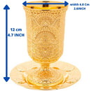Gold Plated Kiddush Cup 12cm Filigree Goblet & Plate HolyLand judaica Gift new