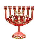 Cohen Tsemach Art & Gift 7 Branch Menorah Candle Holder Jerusalem Hand Painted Crystal Rhinestones Bejeweled
