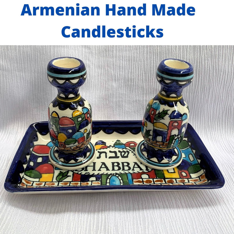 Amaizing Armenian Design Candlesticks with Matching Tray Jerusalem Design