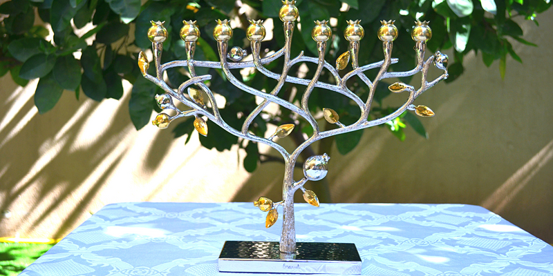 menorah hanukkah hanukkiah tree of life Pomegranate tree by yair emanuel judaica