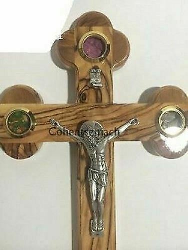 Olive Wood Cross Crucifix Relics Jerusalem holyland gift 28cm handcrafted