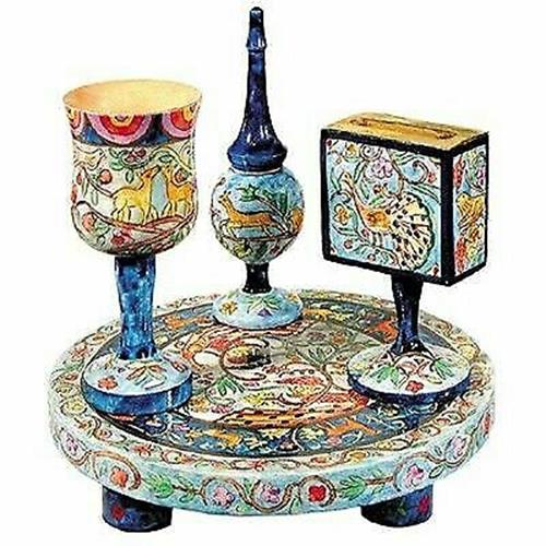 Yair Emanuel Painted Wood Havdalah Set with Middle Eastern-Inspired Design