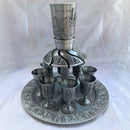 Wine Fountain Kiddush & 8 Goblets Pewter Judaica Jerusalem Design