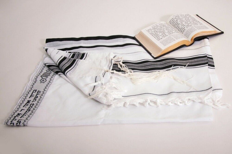 Kosher Tallit Talit Prayer Shawl in 43.3"X62.9" Made Israel Black silver