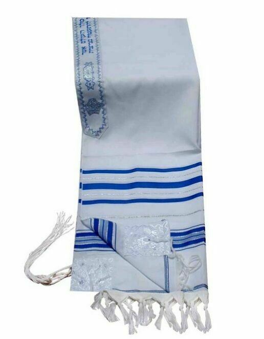 Kosher Tallit Talit Prayer Shawl Blue Silver Stripes in Size 43.3"X62.9"