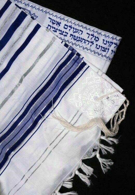 Kosher Tallit Talit Prayer Shawl Blue Silver Stripes in Size 43.3"X62.9"