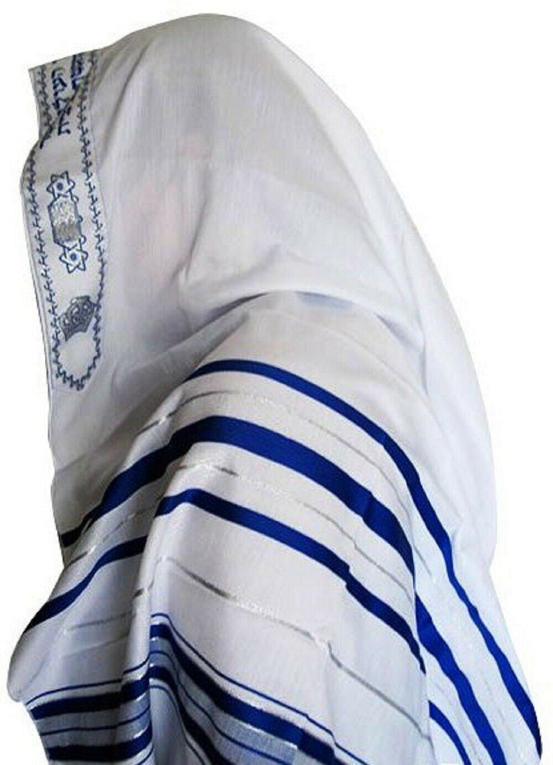 Kosher Tallit Talit Prayer Shawl Blue Silver Stripes in Size 43.3"X62.9"