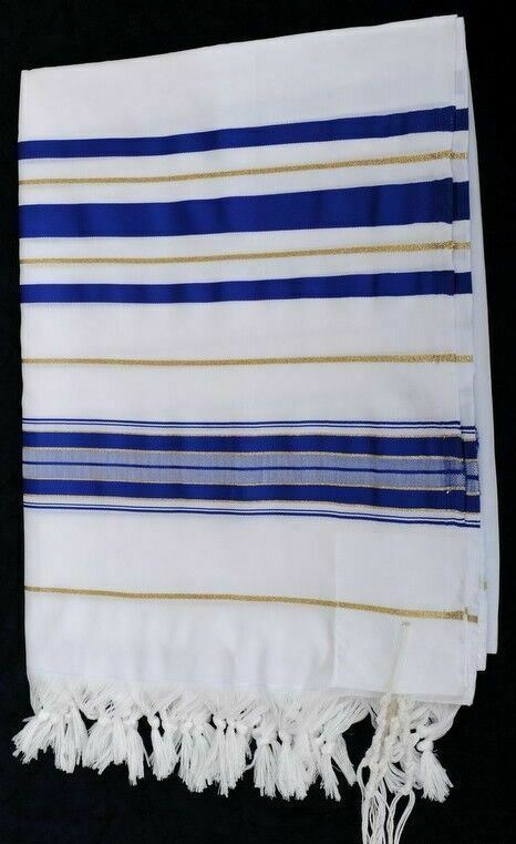 Kosher  Talit Prayer Shawl Blue Gold Stripes in Size 55.1"X74.8"
