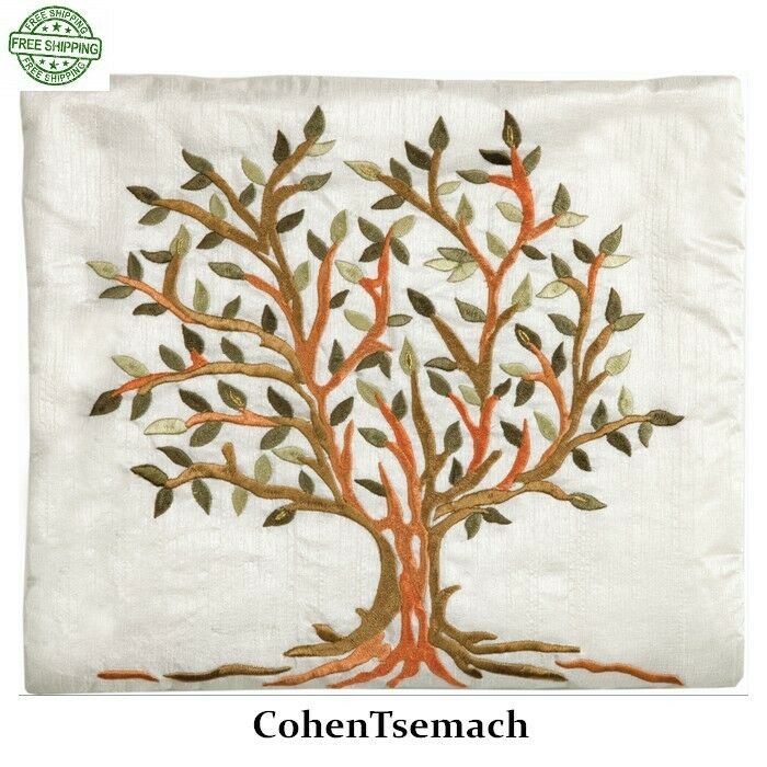 White Raw Silk Yair Emanuel  Tallit with Matching Bag and Kippa- Tree of Life