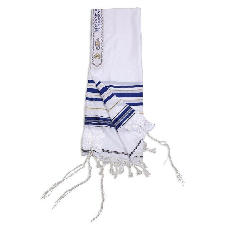 Acrylic Tallit Talit Prayer Shawl Blue / Gold Stripes in Size 24"X72"