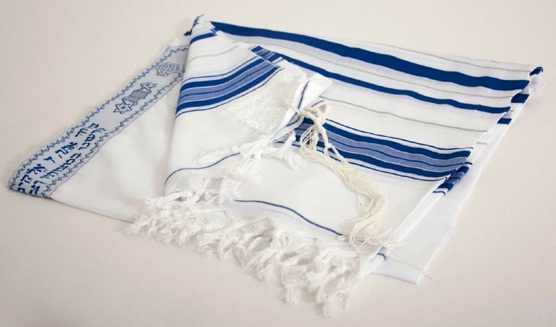 Acrylic Tallit Talit Prayer Shawl Blue  Silver Stripes in Size 24"X72"