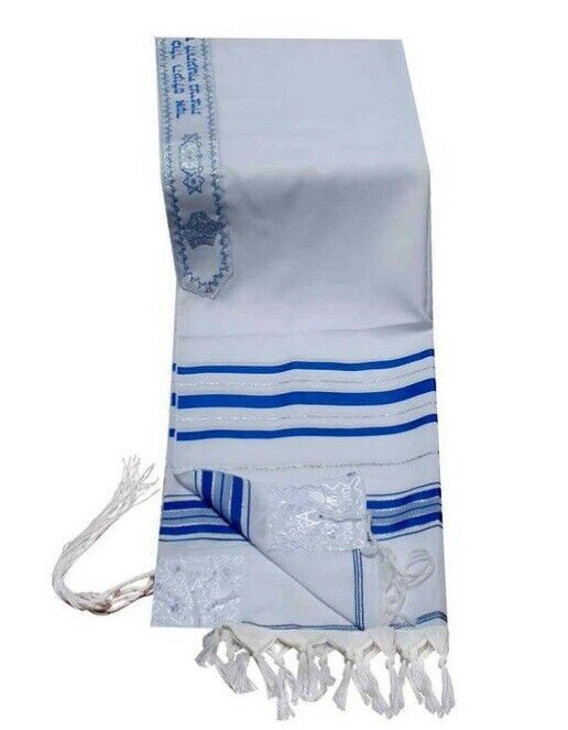 Acrylic Tallit Talit Prayer Shawl Blue  Silver Stripes in Size 24"X72"