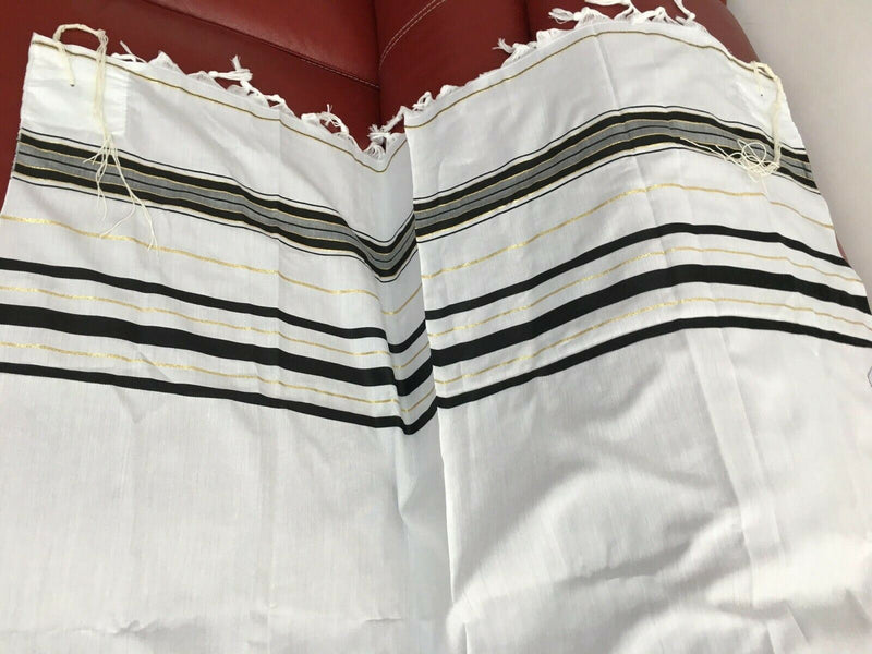 Acrylic Tallit Talit Prayer Shawl Black  Gold Stripes in Size 24"X72"