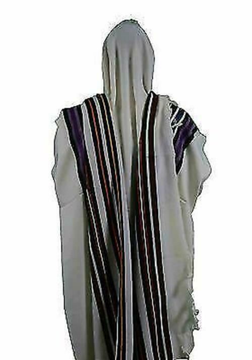 Bnei Or Clean Wool Tallit with Seven Colored Stripes   Size 18"x72"