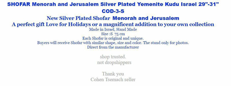 SHOFAR Menorah and Jerusalem Silver Plated Yemenite Kudu Israel 29"-31"
