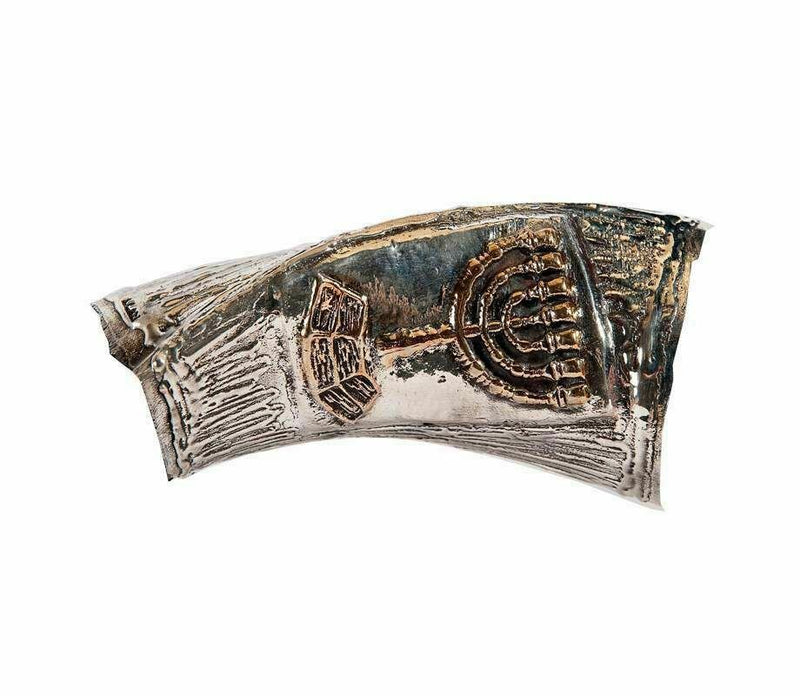 SHOFAR Menorah and Jerusalem Silver Plated Yemenite Kudu Israel 29"-31"