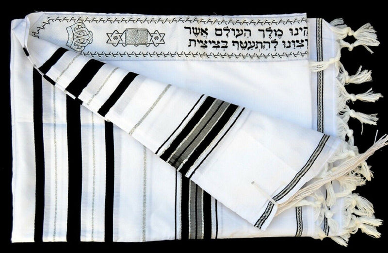 Kosher Tallit  Talit  Prayer Shawl in 55.1"X74.8" Made Israel Black&silver