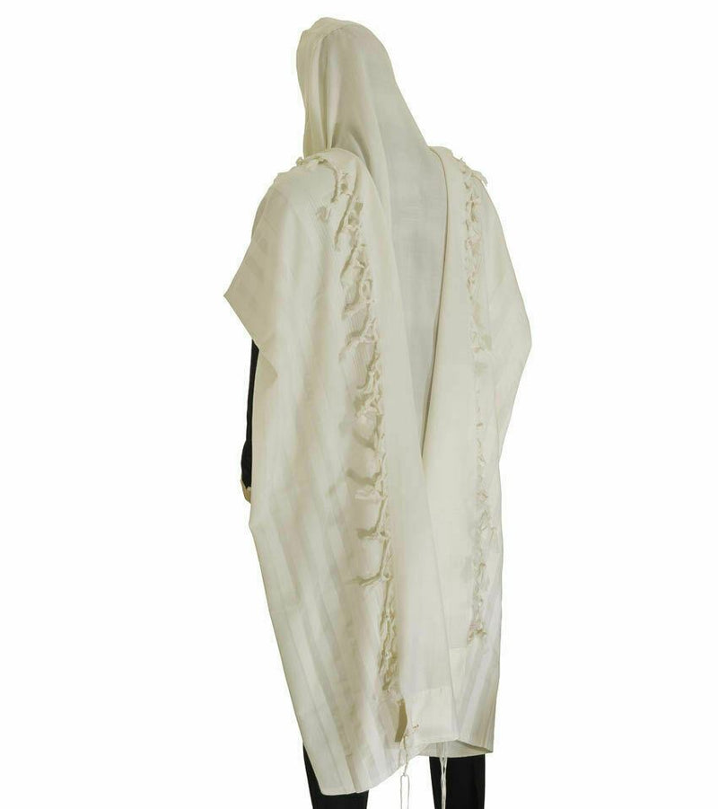 100% Wool Tallit Prayer Shawl Model Malchut white Size 59" L X 73" W