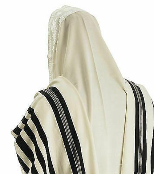 100% Wool Tallit Prayer Shawl Model Malchut Black Size 55" L X 71" W